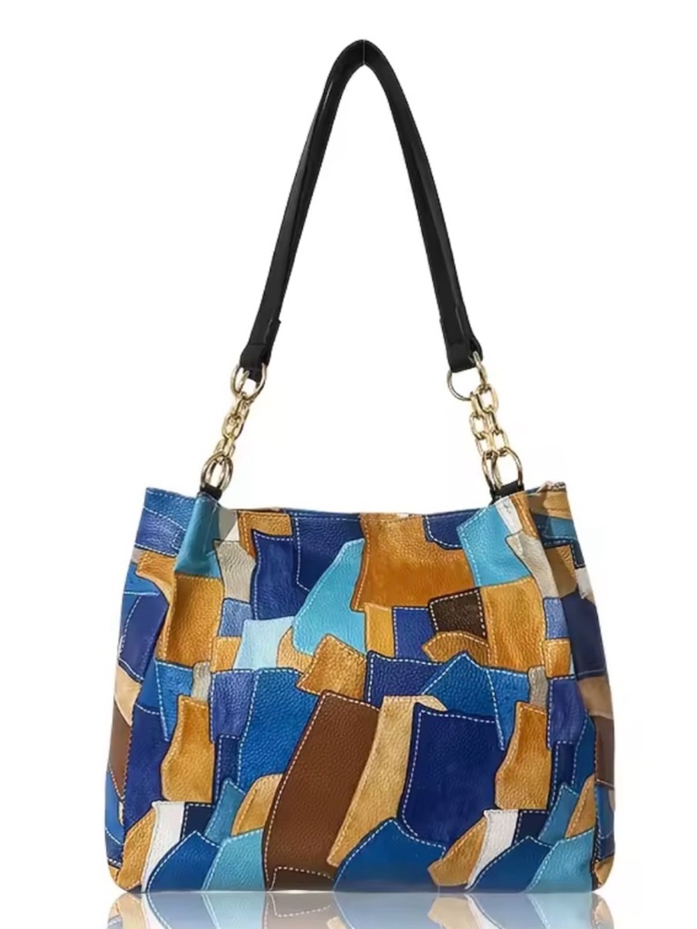 Trendy Patchwork Denim Tote 💙💛 Large & Eye-Catching